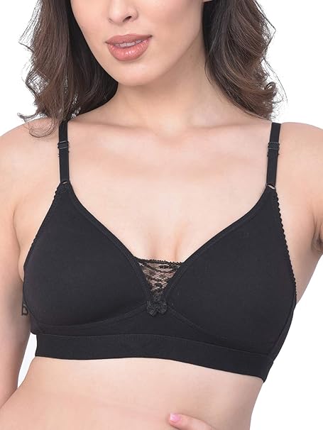 Women’s Black Cotton-Rich Wire-Free T-Shirt Bra – Clovia Non-Padded Full-Cup Fit